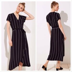 LOFT Wrap Dress— Black Striped Dress